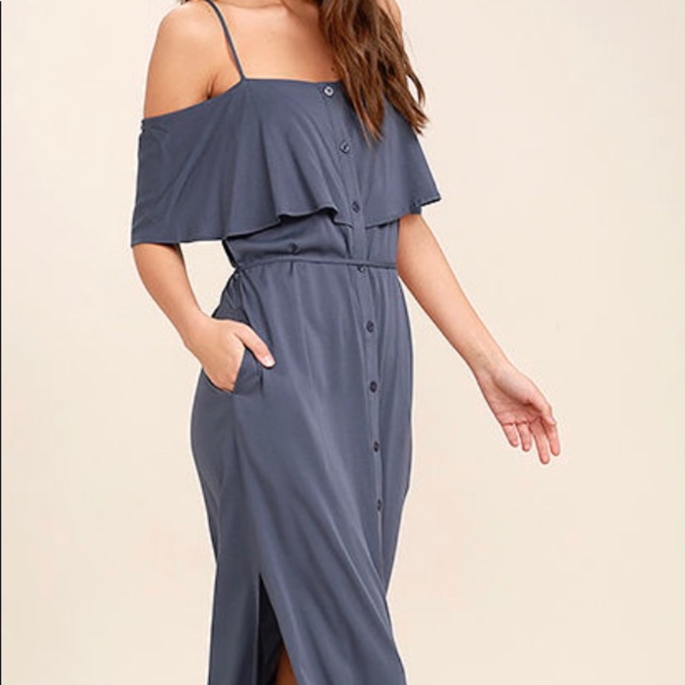 Blue Off-Shoulder Maxi Dress